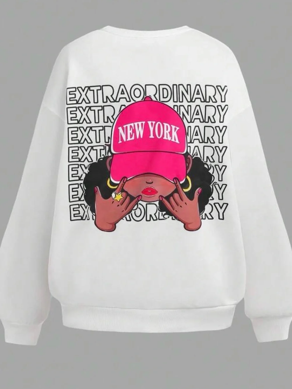 White Graphic 'New York' Sweatshirt with Hot Pink Flared Pants